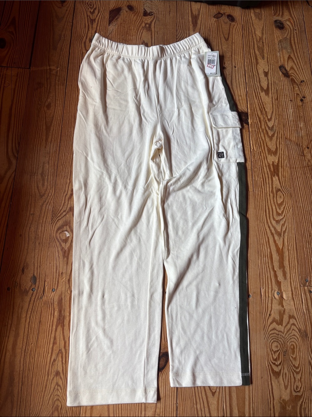 Nautica Cream Joggers with Olive Side Stripe